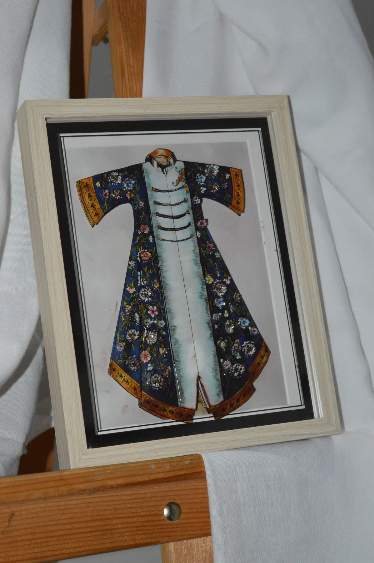 White framed traditional paper relief tableau